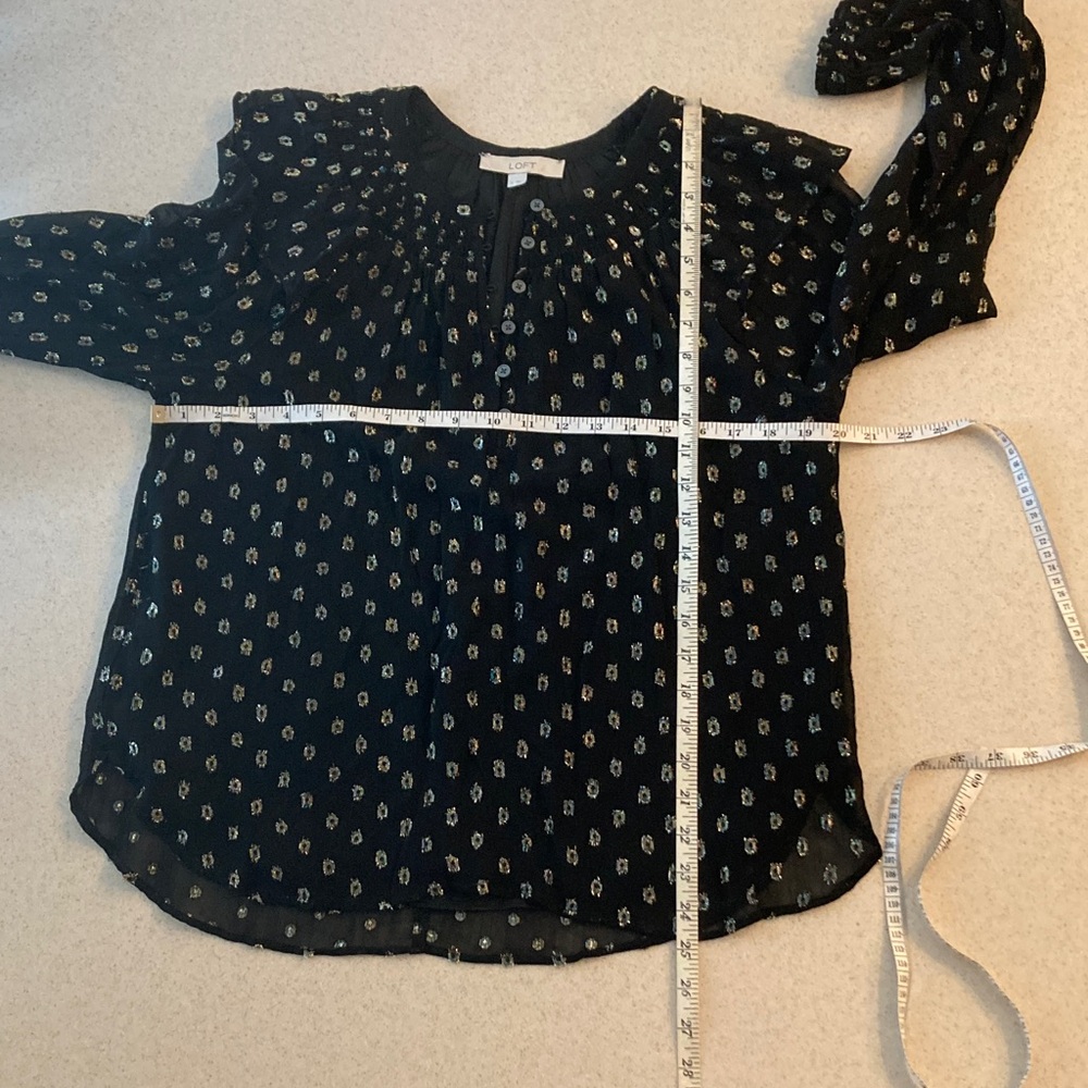 LOFT Black Blouse with Silver Sparkle Pattern Women Size Medium - Picture 6 of 11